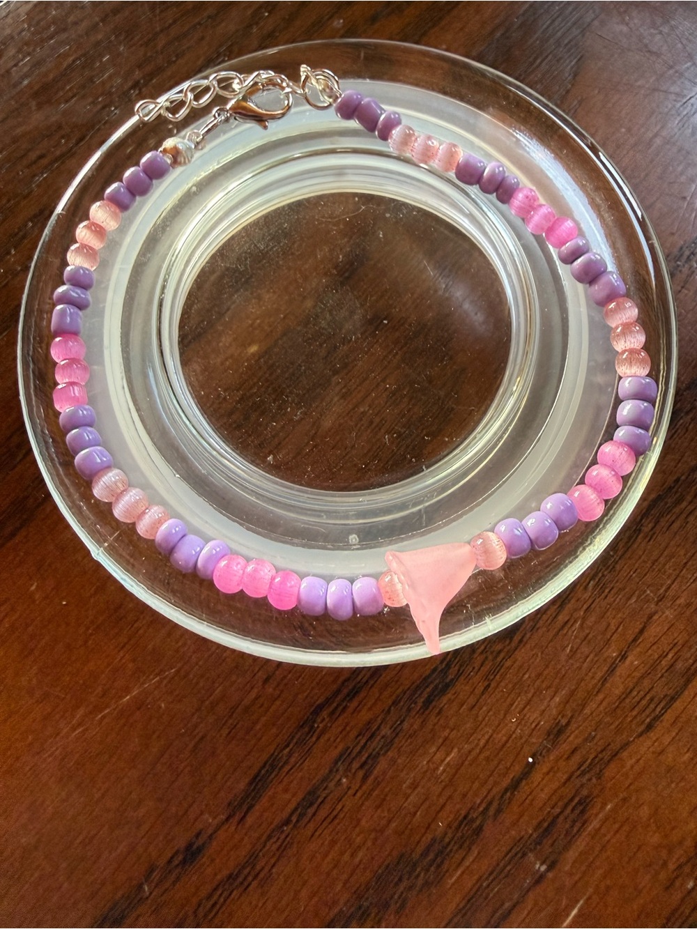 Pink & Purple Beaded Bracelet with Day Lily Charm